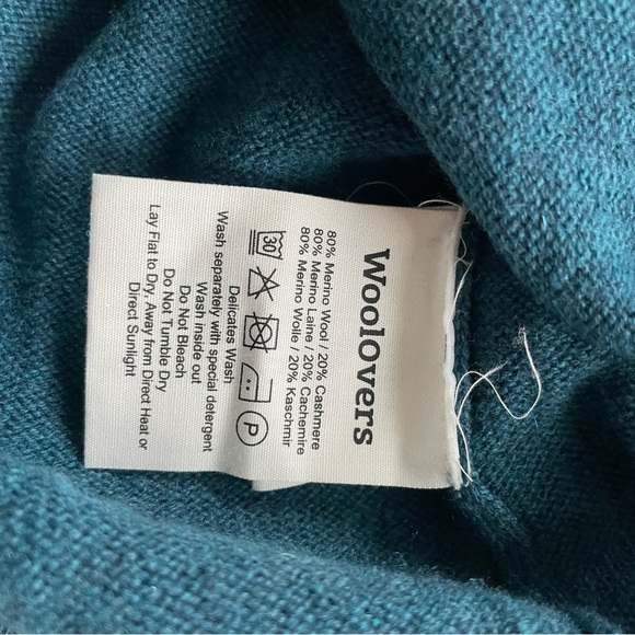 WOOLOVERS Men's Size XXL teal Knit Merino Cashmere Blend V-Neck Pullover Sweater - Picture 4 of 4